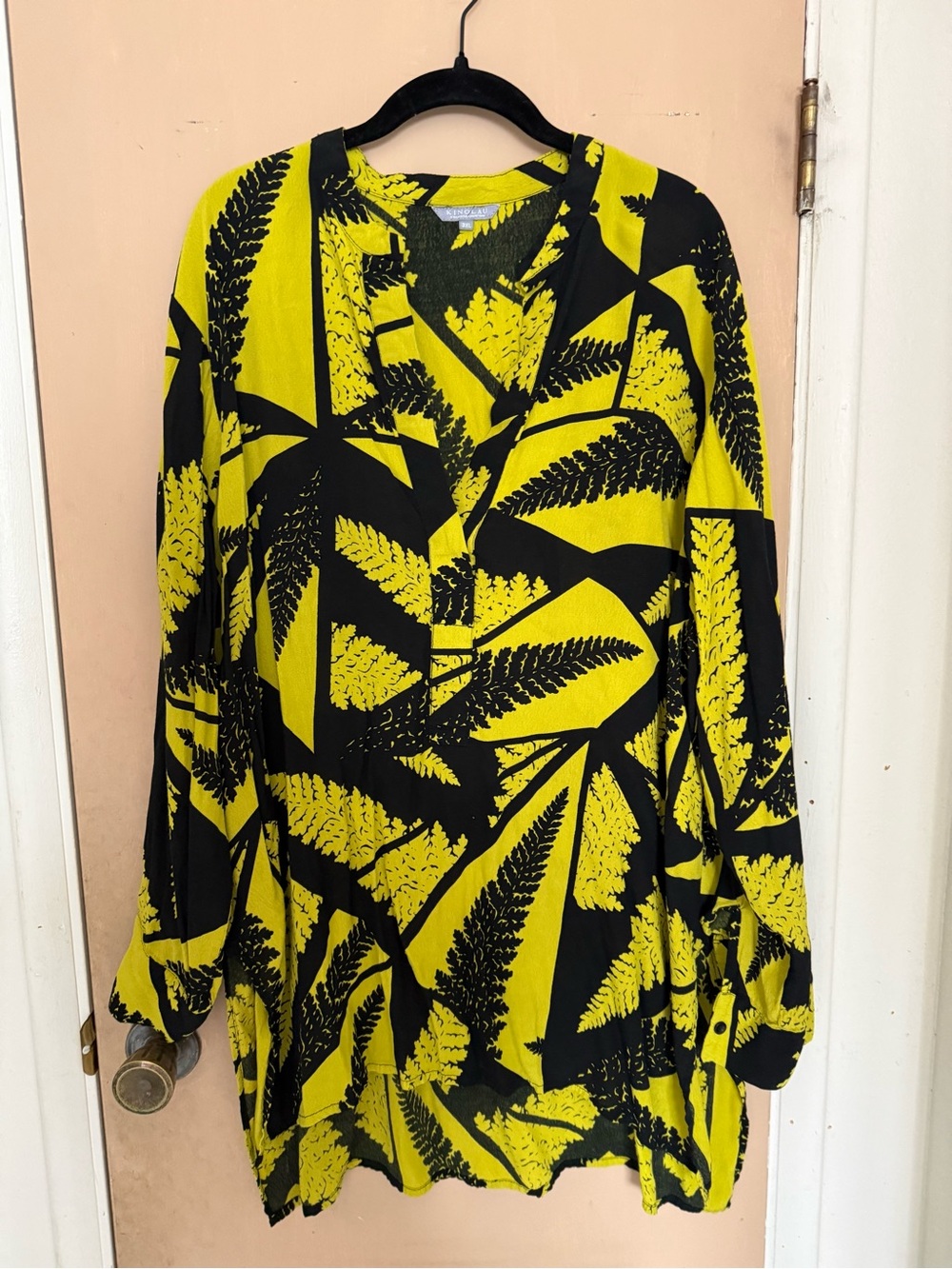 Manaola Yellow and Black Fern Print Tunic